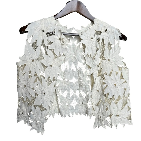 Jackets & Blazers - Vintage 70s Lace Floral Cropped Vest Women's Medium Boho Kitschy Flower Child